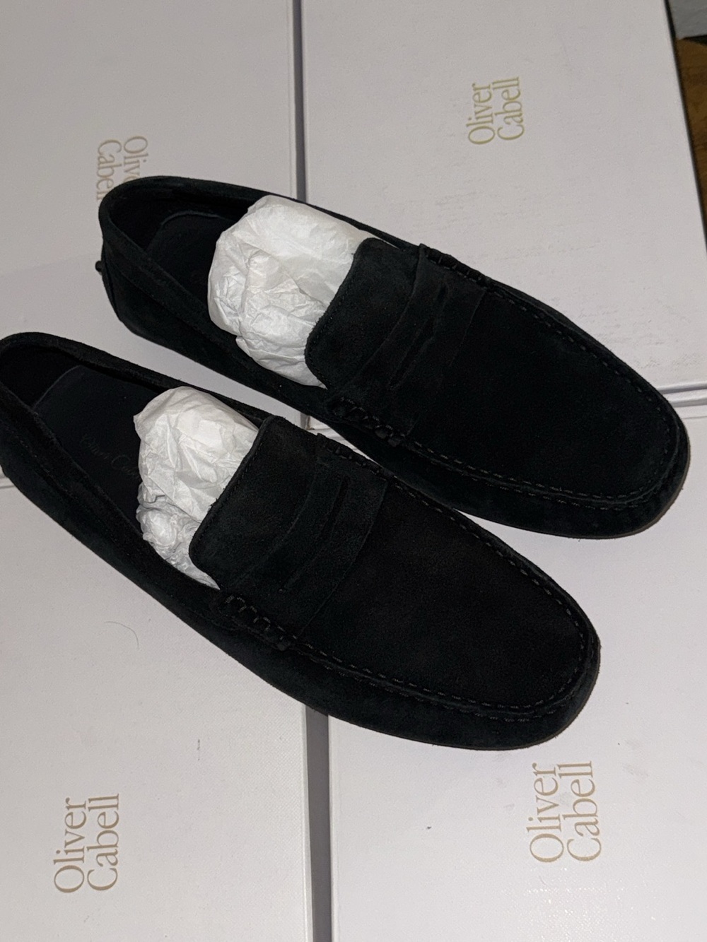 Oliver Cabell Black Suede Penny Loafers